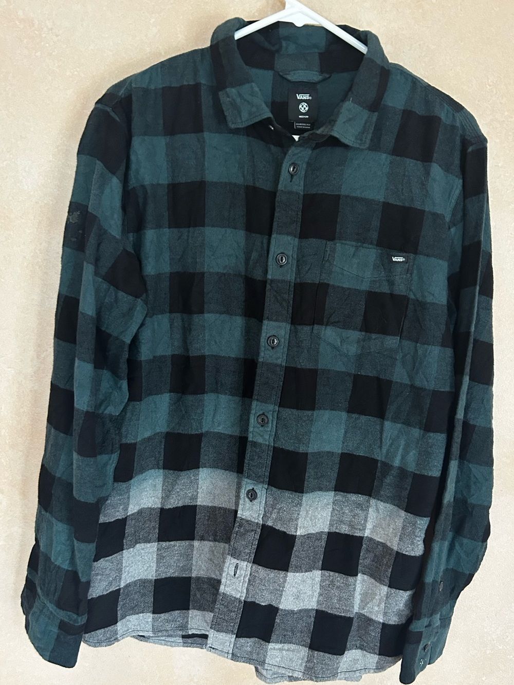 Vans Teal and Black Plaid Button-Down Shirt flannel size medium